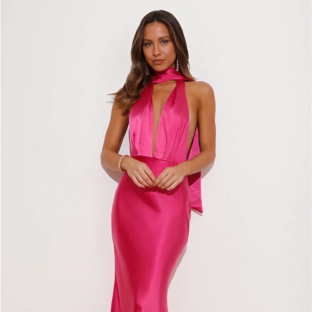 Saints & Secrets Slip On Class Satin Maxi Dress in Pink